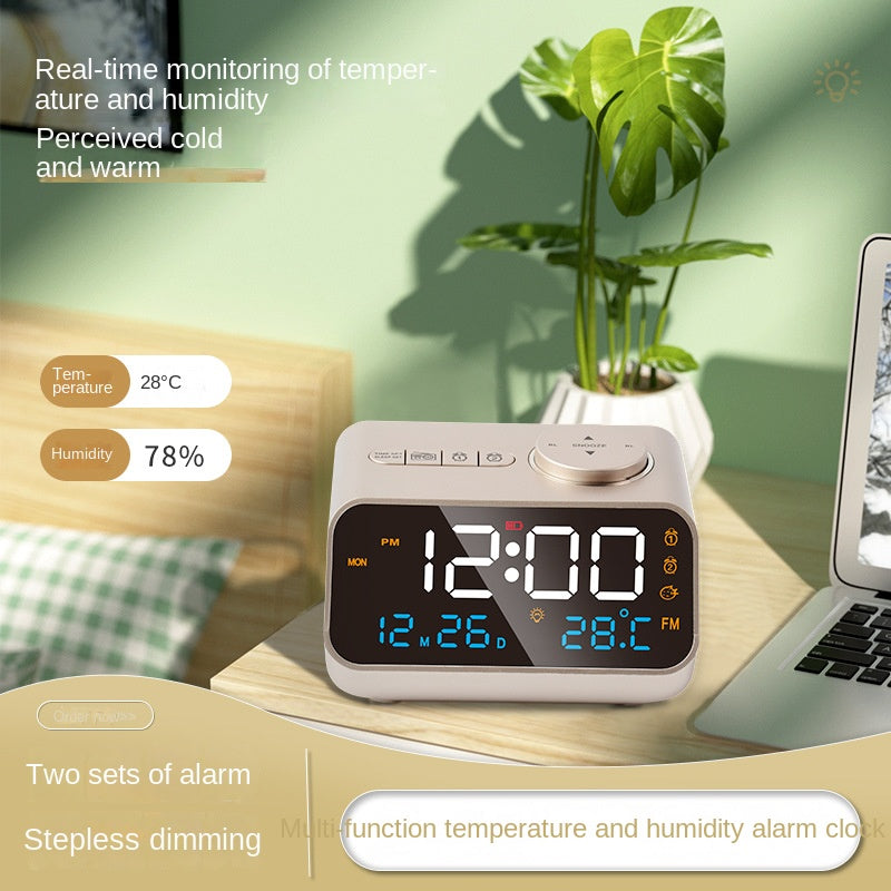 Multifunctional LED Charging Clock Control Radio FM Radio Alarm Clock 2 Sets Of Alarm Clock Voice Control Dimming Sound