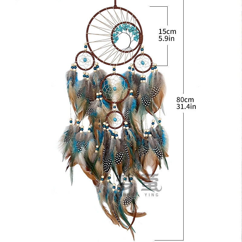 High-grade Turquoise Life Tree Dream Catcher Ornaments Colorful Feather Wind Chimes Wall Decoration Pendant Cross-border Hot Sale