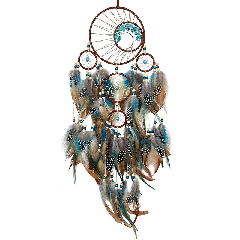 High-grade Turquoise Life Tree Dream Catcher Ornaments Colorful Feather Wind Chimes Wall Decoration Pendant Cross-border Hot Sale