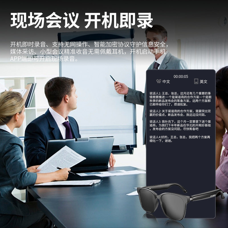 Modern HY-C8 AI Intelligent Translation Wireless Bluetooth Glasses Headset 75 Languages Real-time Conference Simultaneous Interpretation